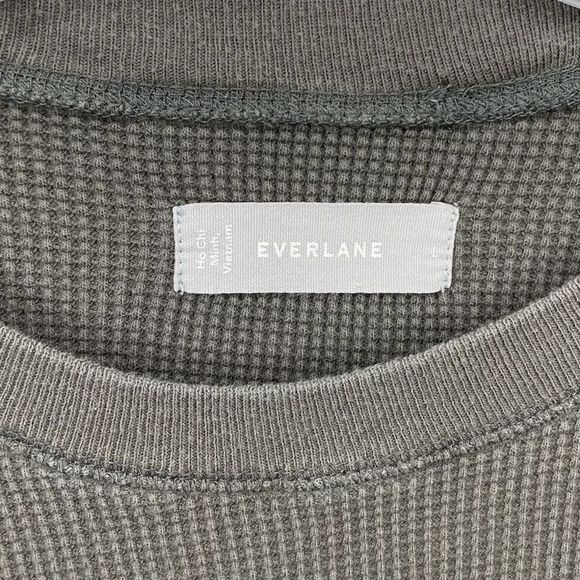 EVERLANE Waffle Tee Women Large L Olive Green Organic Cotton Long Sleeve Thermal - Picture 6 of 7